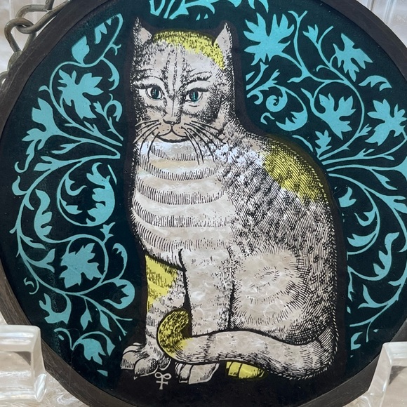 Vintage Cat Wall Hanging with Teal and Yellow Accents - Picture 7 of 17